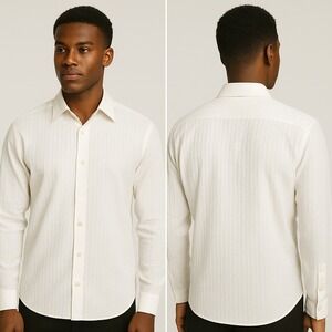Claiborne‎ Modern Fit Dress Shirt Patterned Long Sleeve Button Up White Large